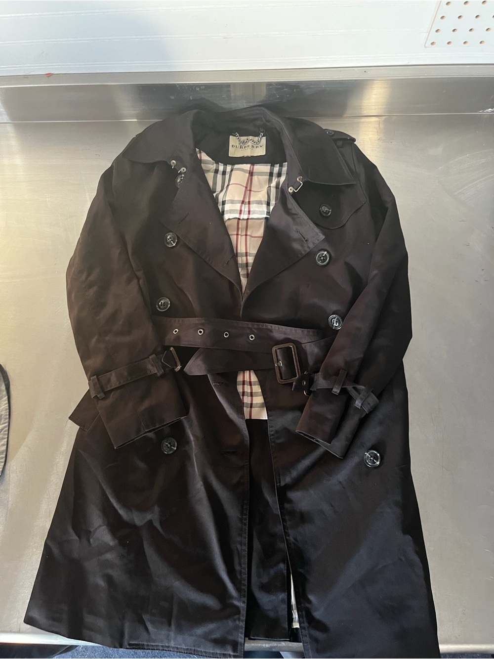 Burberry Black Double-Breasted Trench Coat with Signature Check Lining